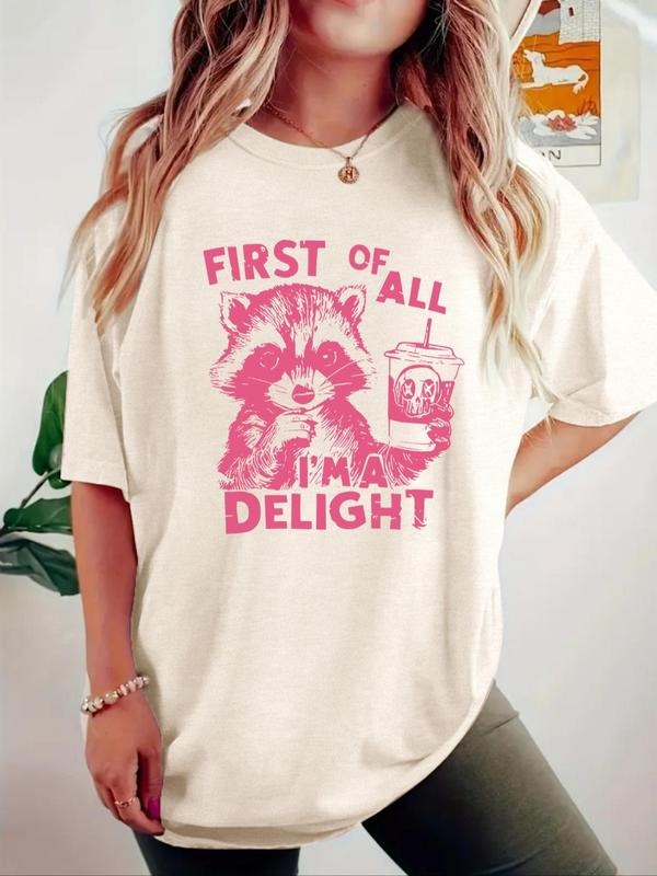 Women'WB shield Raccoon Round Neck Graphic Tee, Fashion Casual Crew Neck T-shirt for Daily Holiday Vacation Outdoor Wear,...