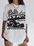 Women'WB shield Race Car & Letter Print Drop Shoulder Tee, Street Fashion Casual Half Sleeve Round Neck T-Shirt for Daily...