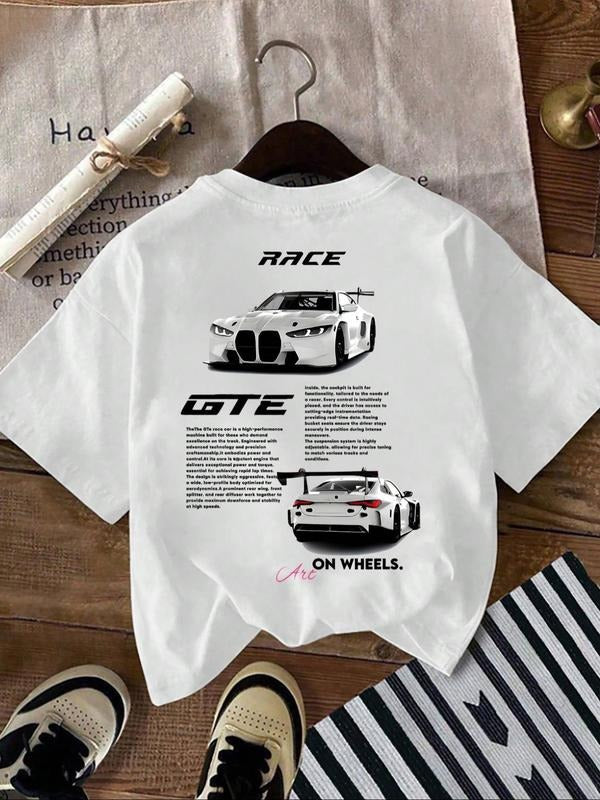 Women'WB shield Race Car Print Round Neck Tee, Vintage Trendy Casual Short Sleeve T-shirt for Daily Wear, Ladies Summer,...
