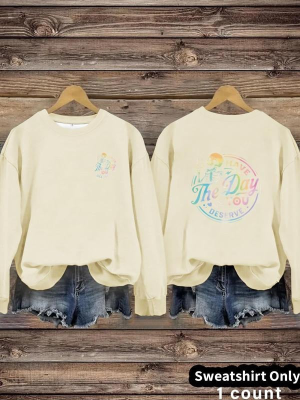 Women'WB shield Rainbow & Letter Print Crew Neck Sweatshirt, Casual Long Sleeve Pullover for Daily Wear, Ladies Fall &...