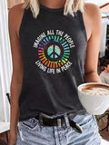 Women'WB shield Rainbow Print Round Neck Tank Top, Casual Sleeveless Top for Summer, Ladies TNF for Daily Wear T-Shirts,...