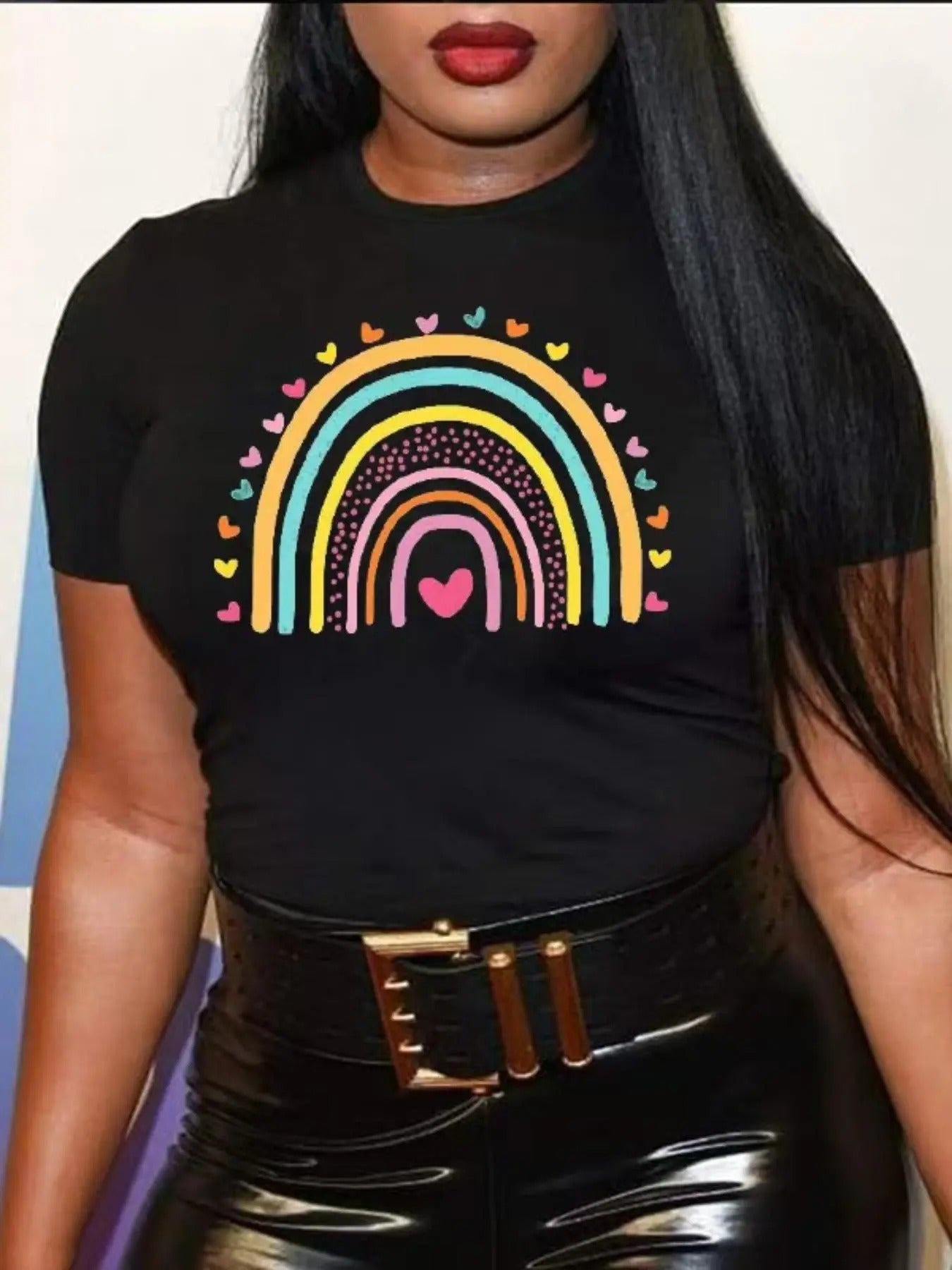 Women'WB shield Rainbow Print Round Neck Tee, Fashion Casual Crew Neck T-shirt for Daily Holiday Vacation Outdoor Wear,...