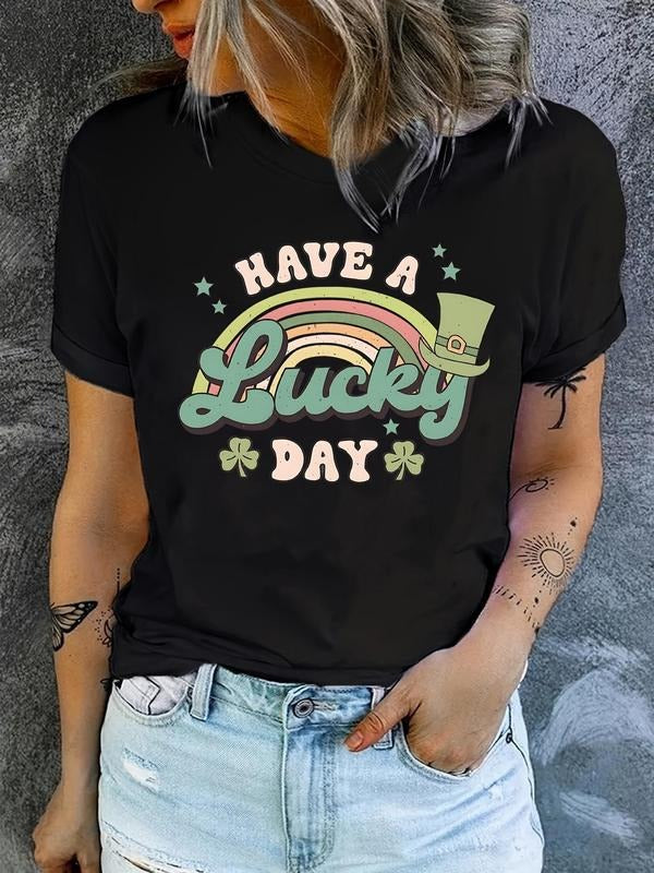 Women'WB shield Rainbow Stripe & Letter Print Round Neck Tee, Vintage Trendy Casual Short Sleeve T-shirt for Daily Wear,...