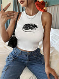 Women'WB shield Rat Print Round Neck Tank Top, Casual Sleeveless Crew Neck Top for Summer, Fashion Women'WB shield Top...
