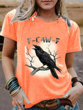 Women'WB shield Raven & Letter Print Round Neck Tee, Fashion Casual Crew Neck T-Shirt for Daily Holiday Vacation Outdoor...