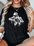 Women'WB shield Rib Cage Print Round Neck Tee, Fashion Casual Crew Neck T-shirt for Daily Holiday Vacation Outdoor Wear,...