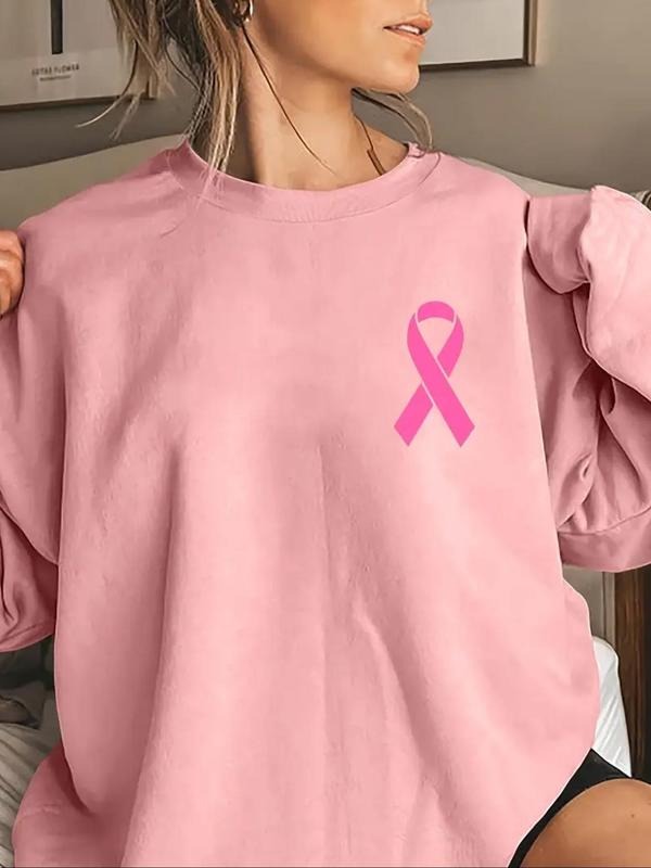 Women'WB shield Ribbon Print Crew Neck Pullover, Casual Long Sleeve Sweatshirt for Fall & Winter, Women'WB shield TNF for...