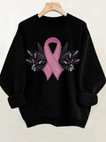 Women'WB shield Ribbon Print Crew Neck Sweatshirt, Fashion Casual Long Sleeve Pullover for Daily Outdoor Wear, Women...