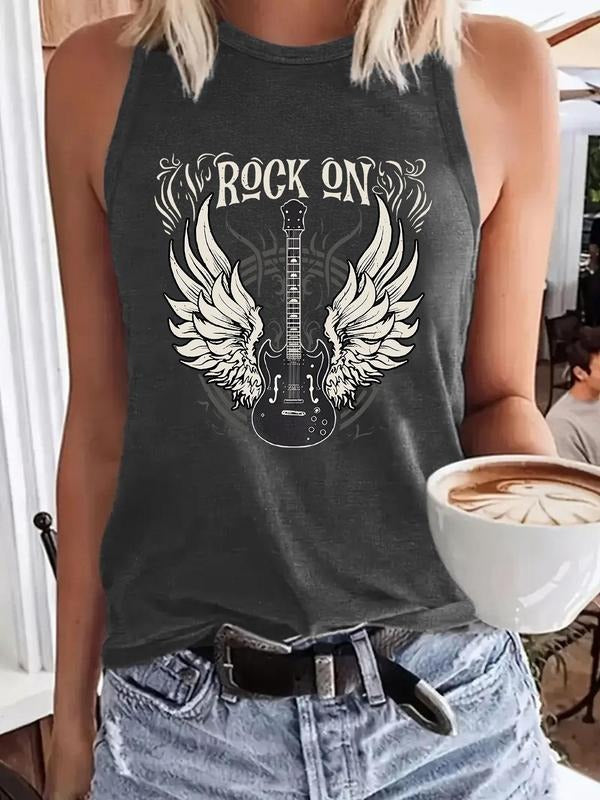 Women'WB shield Rock Pocket monsters Guitar Print Round Neck Tank Top, Casual Sleeveless Top for Summer, Ladies TNF for...