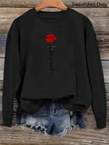 Women'WB shield Rose & Letter Print Drop Shoulder Sweatshirt, Casual Long Sleeve Round Neck Pullover for Daily Wear,...