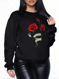 Women'WB shield Rose & Letter Print Drop Shoulder Sweatshirt, Sweatshirts for Women, Casual Long Sleeve Round Neck...