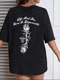 Women'WB shield Rose & Letter Print Drop Shoulder Tee, Street Fashion Casual Half Sleeve Round Neck T-Shirt for Daily...