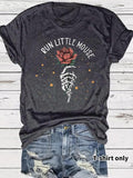 Women'WB shield Rose & Skeleton Hand Print Round Neck Tee, Fashion Casual Short Sleeve T-shirt for Daily Wear, Ladies...