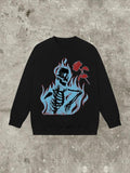 Women'WB shield Rose & Skeleton Print Round Neck Sweatshirt, Casual Long Sleeve Pullover for Fall & Winter, Ladies TNF...
