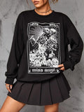 Women'WB shield Rose & Skull Print Drop Shoulder Sweatshirt, Casual Graphic Long Sleeve Round Neck Pullover For Spring &...