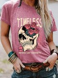 Women'WB shield Rose & Skull Print Round Neck Tee, Fashion Casual Letter Graphic Crew Neck T-Shirt for Daily Holiday...