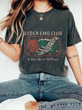 Women'WB shield Rose & Skull Print Round Neck Tee, Fashion Casual Short Sleeve T-shirt for Daily Wear, Ladies TNF for...
