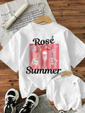 Women'WB shield Rose & Wine Glass Print Round Neck Tee, Casual Short Sleeve Crew Neck T-shirt for Summer, Fashion...