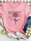 Women'WB shield Rose Letter Print Round Neck Graphic Tee, Vintage Trendy Casual Short Sleeve T-shirt for Daily Wear,...
