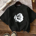Women'WB shield Rose Print Drop Shoulder Tee, Casual Short Sleeve Round Neck T-shirt for Summer, Ladies TNF for Daily...