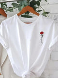 Women'WB shield Rose Print Round Neck Tee, Casual Short Sleeve T-shirt for Daily Wear, Ladies TNF for Spiky hair fighters...