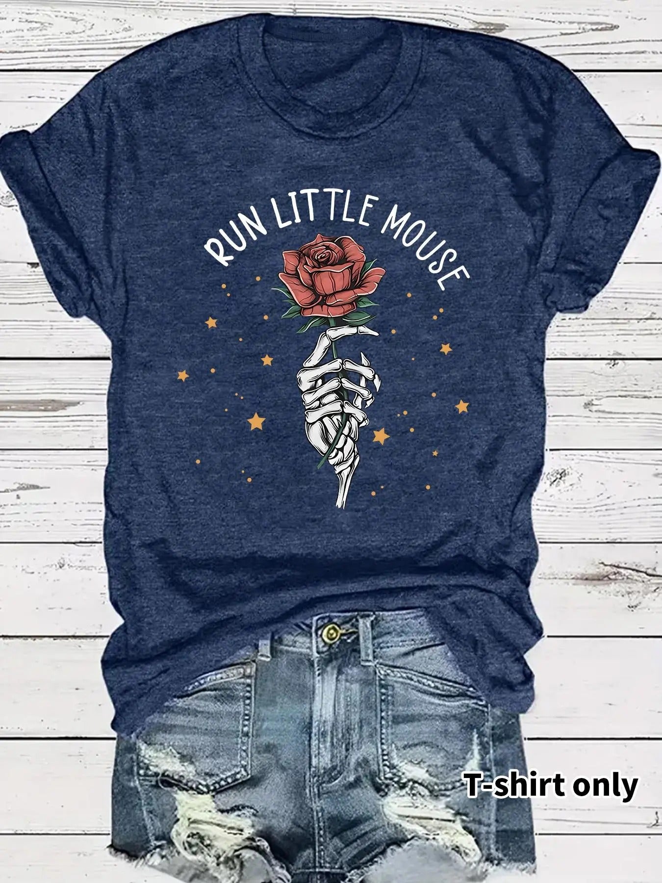 Women'WB shield Rose Print Round Neck Tee, Fashion Casual Short Sleeve T-shirt for Daily Wear, Ladies Summer TNF, Top...