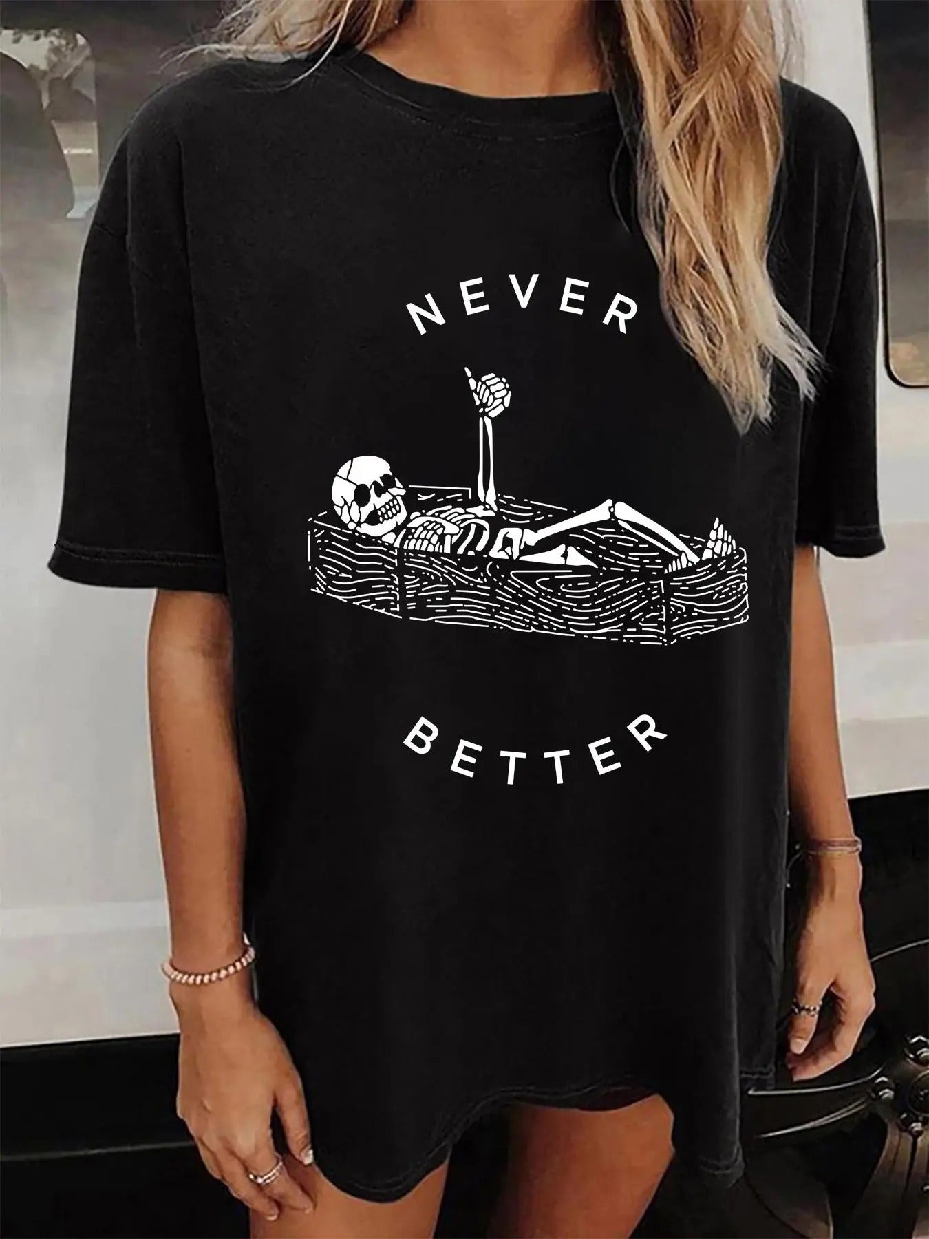 Women'WB shield Round Neck Drop Shoulder Graphic Tee Summer TNF Women, Street Fashion Skull Letter Print Short Sleeve...