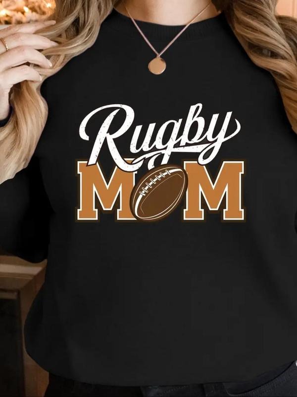 Women'WB shield Rugby & Letter Print Round Neck Sweatshirt, Casual Long Sleeve Pullover for Fall & Winter, Ladies TNF for...