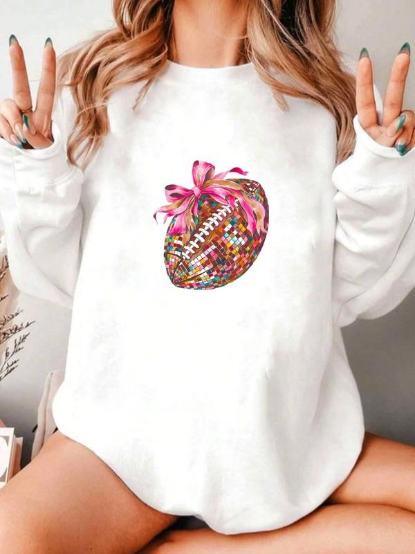 Women'WB shield Rugby Print Crew Neck Sweatshirt, Casual Drop Shoulder Long Sleeve Pullover, Women'WB shield Fall &...
