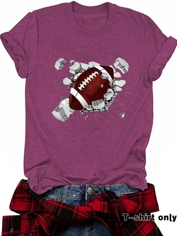 Women'WB shield Rugby Print Round Neck Tee, Casual Short Sleeve Crew Neck T-Shirt for Summer, Fashion Women'WB shield Top...