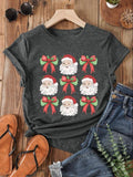 Women'WB shield Santa Claus & Bow Print Round Neck Tee, Casual Short Sleeve Crew Neck T-shirt for Daily Holiday Vacation...