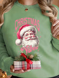 Women'WB shield Santa Claus & Letter Print Pullover Sweatshirt, Casual Long Sleeve Crew Neck Tops for Daily Holiday...