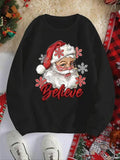 Women'WB shield Santa Claus & Snowflakes & Letters Print Crew Neck Sweatshirt, Casual Long Sleeve Pullover for Daily...
