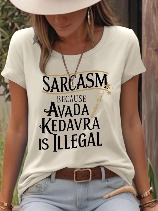 Women'WB shield Sarcastic Slogan Print Round Neck Tee, Fashion Casual Crew Neck T-Shirt for Daily Holiday Vacation...