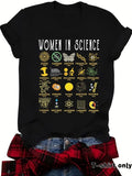 Women'WB shield Science Symbol Print Round Neck Tee, Casual Short Sleeve Crew Neck T-shirt for Summer, Fashion Women'WB...