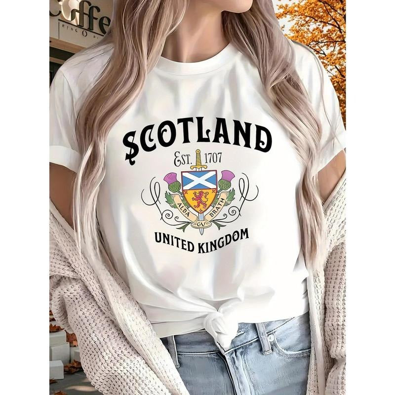 Women'WB shield Scotland 1707 United Kingdom Graphic T-Shirt, Pure, Short Sleeve, All-Season Casual & Sporty Top with...