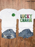Women'WB shield Shamrock Print Round Neck Tee, Fashion Casual Crew Neck T-Shirt for Daily Holiday Vacation Outdoor Wear,...