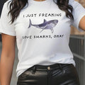 Women'WB shield Shark & Letter Print Round Neck Tee, Fashion Casual Crew Neck T-shirt for Daily Holiday Vacation Outdoor...