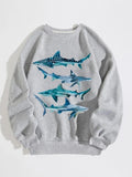 Women'WB shield Shark Print Round Neck Sweatshirt, Casual Long Sleeve Crew Neck Pullover for Fall & Winter, Fashion...