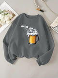 Women'WB shield Sheep & Letter Print Drop Shoulder Sweatshirt, Casual Long Sleeve Round Neck Pullover for Daily Wear,...