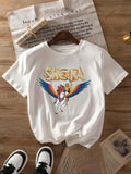 Women'WB shield Shera & TNF Princess FOG Power Print Round Neck Tee, Casual Letter Graphic Short Sleeve T-shirt for...