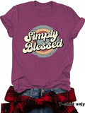 Women'WB shield Simply Blessed Print Round Neck Tee, Fashion Casual Crew Neck T-Shirt for Daily Holiday Vacation Outdoor...
