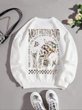 Women'WB shield Skeleton & Letter Print Crew Neck Pullover, Fashion Casual Heart Print Sweatshirt for Daily Holiday...