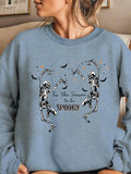 Women'WB shield Skeleton & Letter Print Drop Shoulder Halloween Sweatshirt, Casual Long Sleeve Round Neck Pullover for...