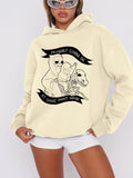 Women'WB shield Skeleton & Letter Print Drop Shoulder Hoodie, Fashion Casual Cartoon Graphic Hooded Sweatshirt for Daily...