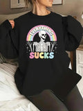Women'WB shield Skeleton & Letter Print Drop Shoulder Sweatshirt, 2024 New Style Casual Long Sleeve Round Neck Pullover...