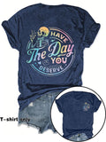 Women'WB shield Skeleton & Letter Print Round Neck Tee, Fashion Casual Crew Neck T-Shirt for Daily Holiday Vacation...