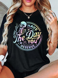 Women'WB shield Skeleton & Letter Print Round Neck Tee, Fashion Casual Short Sleeve T-shirt, Ladies Summer TNF for Daily...
