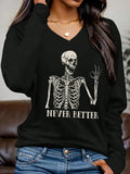 Women'WB shield Skeleton & Letter Print Superhero team Neck Tee, Halloween TNF Casual Long Sleeve T-Shirt for Fall &...