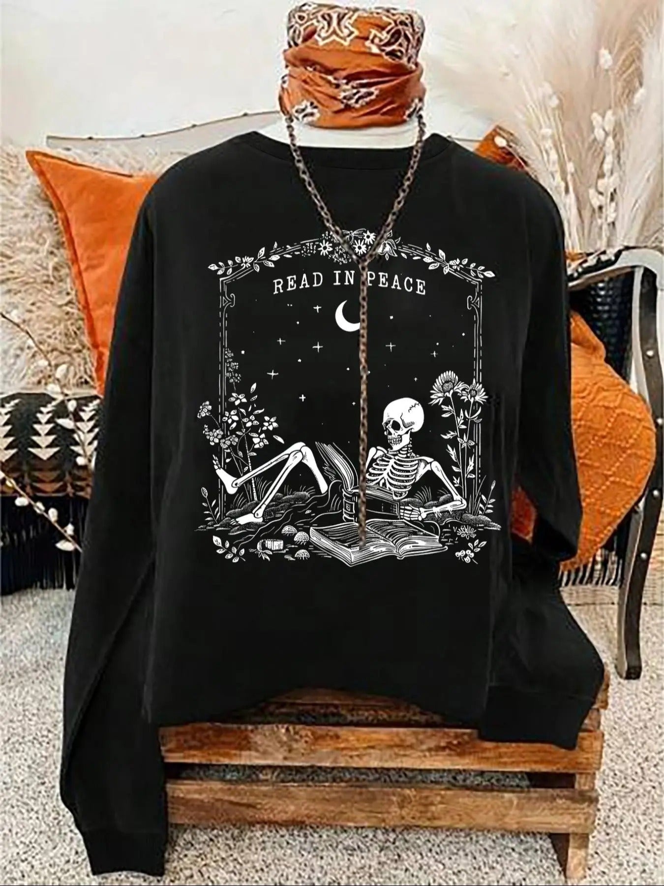 Women'WB shield Skeleton & Letter Print Sweatshirt, Casual Long Sleeve Pullover for Spring & Fall, Ladies TNF for Daily...